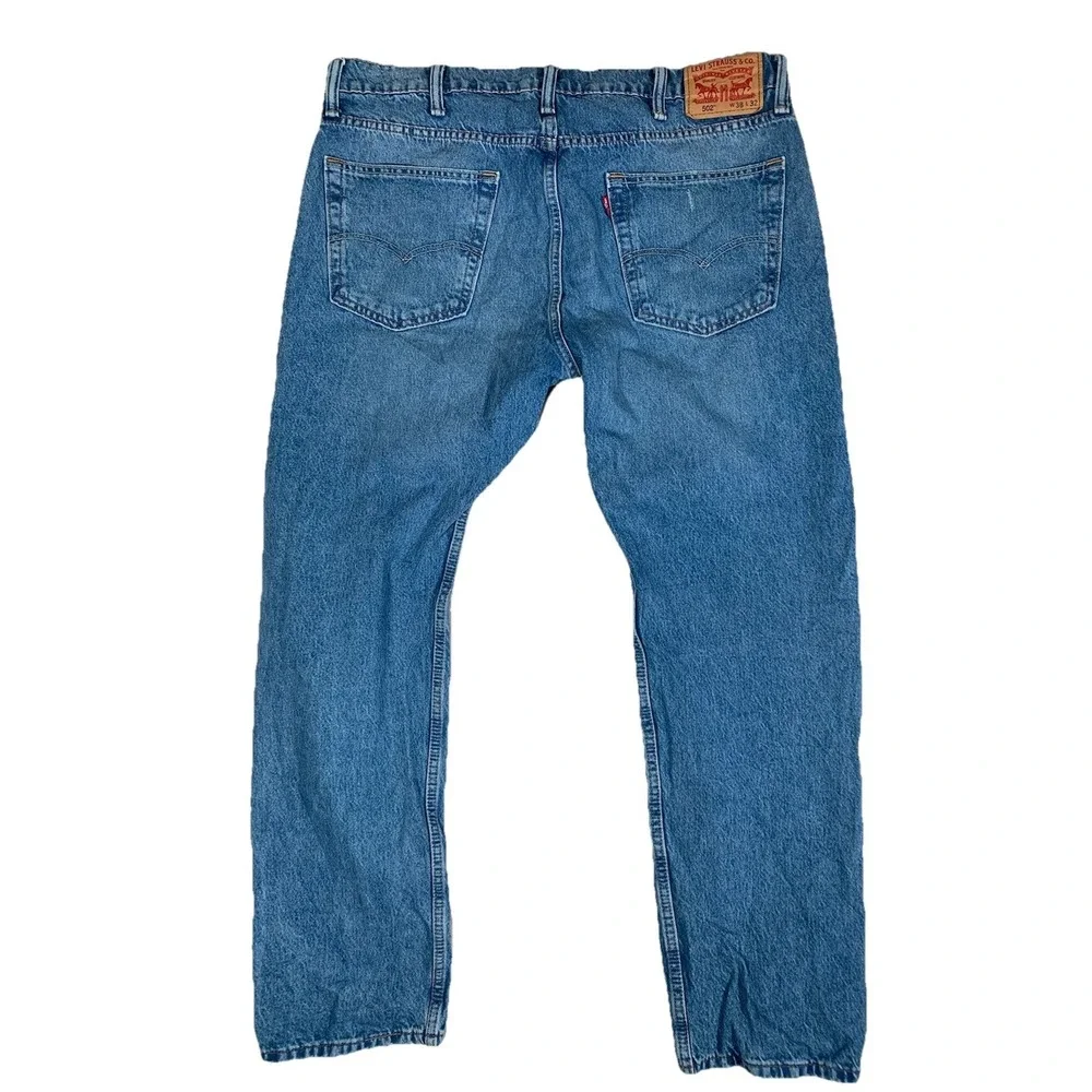 Levis 502 Jeans Men's 38x32 Blue‎ Tapered Leg Athletic Fit Distressed Rugged